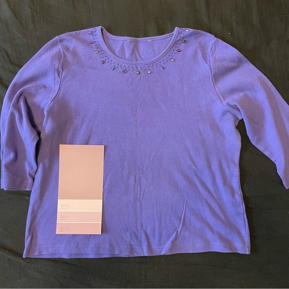 4/$20 | Purple 3/4 Sleeve T-Shirt with Beaded neckline - Picture 3 of 8